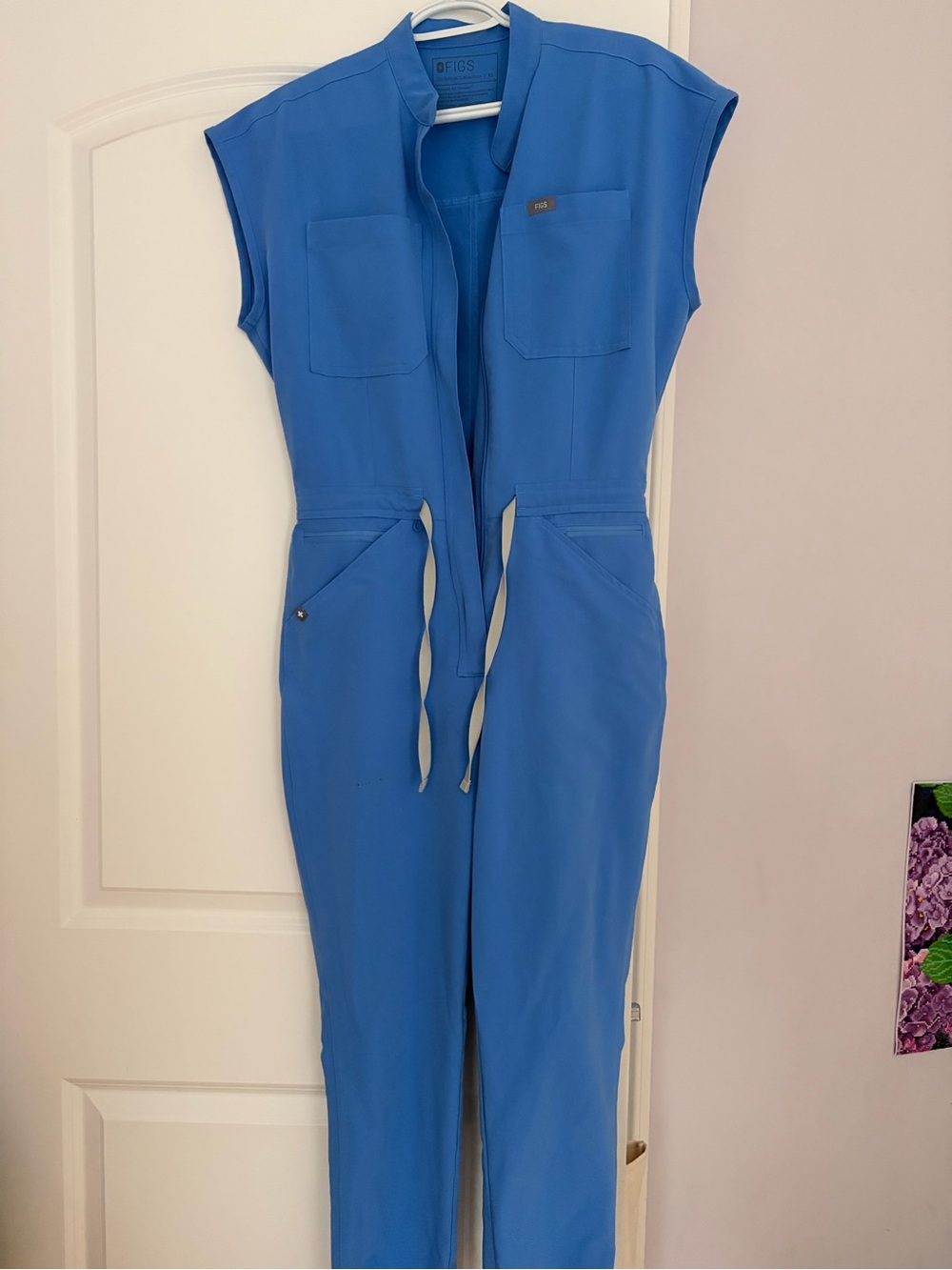 FIGS Women's Cobalt Blue Utility Jumpsuit with Waist Tie